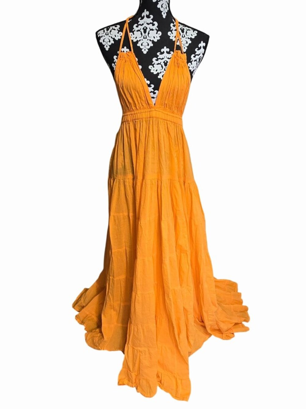 Antica Sartoria Giacomo Cinque Orange Halter Maxi Dress One Size 100% Cotton